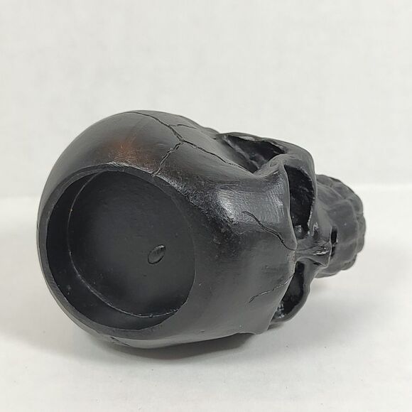 Black Resin Tea Light Candle Votive Holder Skull Bones Head Holiday Seasonal New - Picture 6 of 9